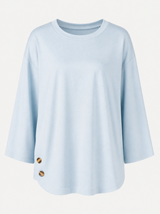 บีมาม่าเสื้อปักลายสีฟ้าสำหรับผู้หญิง แขน 3/4 ทรงหลวม สไตล์ลำลอง ขายส่ง - Product Image 1