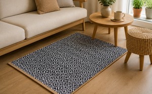 Tapis de porte en coton géométrique noir et blanc, tissé, antidérapant, résistant aux taches, réversible, pour salle de bain, cuisine, entrée - Product Image 4