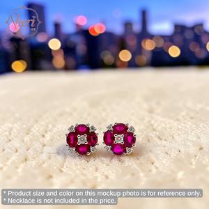 Pendientes de Diamantes con Corte Ovalado y Rubíes Naturales en Oro Blanco Sólido de 18K para Mujer, Marca Sheri Jewels - Regalo de Aniversario para Ella - Product Image 3