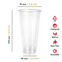 Vaso de Plástico PP (Polipropileno) Esmerilado, Delgado y Alto, de 8 gr, 18 oz y 22 oz, 92 mm
