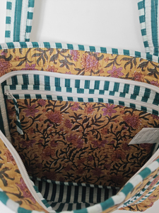 Floral Orange Quilted Cotton Medium Shoulder Tote <b>Bag</b> Zipper Closure Double Handles <b>Reusable</b> Everyday Ladies Shopping Beach - Product Image 3