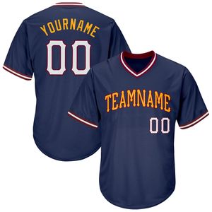 Maillot de baseball personnalisé bleu marine à col en V pour homme, manches courtes, nom de l'équipe imprimé, vêtement en polyester anti-humidité - Product Image 2