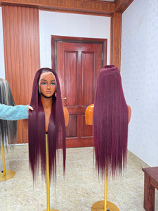 Perruques en cheveux humains avec dentelle frontale HD 13x4, densité 200%, couleur 99J bordeaux, lisses, 30 pouces, perruques en cheveux humains avec dentelle frontale 99J pour femmes noires - Product Image 3