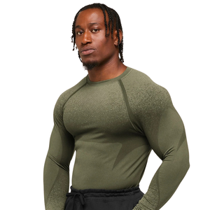 Camiseta de Compresión para Hombre con Panel Texturizado, Cuello Redondo, Manga Larga Raglán, Ajuste Musculoso, Secado Rápido, Capa Base de Entrenamiento, Personalizada OEM al por Mayor - Product Image 6