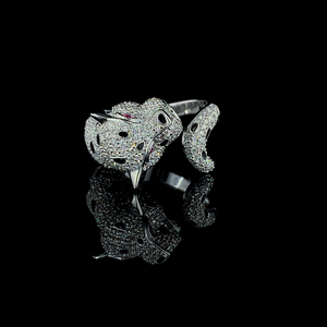 Luxury Panther Head Diamond <b>Ring</b> for Women Custom 10K-22K Gold IGI Certified Animal Design Pink Eyes <b>Black</b> Accents Wedding Gift - Product Image 3