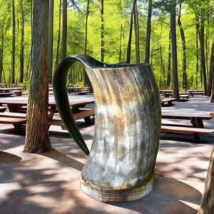 Chope artisanale écologique en corne de buffle avec base en bois – Authentique chope en corne naturelle de buffle pour bière et artisanat - Product Image 4