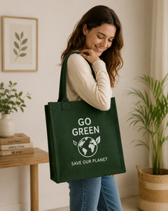 Bolsa Ecológica Reutilizable Mediana de Yute con Diseño de Tierra para Compras - Product Image 4