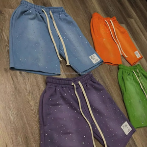 Pantalones Cortos Deportivos para Hombre, Personalizados con Logotipo de Pedrería, Estilo Urbano Vintage, Oversize, Desgastados, Lavado Ácido, de Secado Rápido - Product Image 3