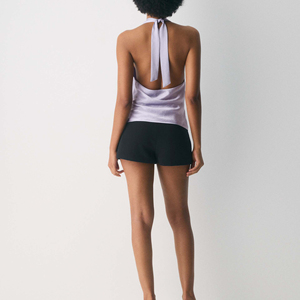 New 2026 Summer Fashion Halter Neck Loose Short Knitted Solid Front Logo Ruffles Bottom Sleeveless Women Casual Top Women <b>Blouse</b> - Product Image 4