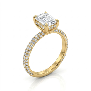 Anillo de Compromiso de Lujo con Diamante Corte Esmeralda en Oro de 18K, Anillo de Boda con Halo y Engaste de Garras Chapado en Oro de 18K para Mujer - Product Image 1