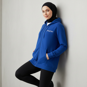 Athletify Vêtements de sport modestes islamiques pour femmes musulmanes, sweat-shirt long zippé en molleton French Terry UPF50+ coupe ample pour l'entraînement - Product Image 1