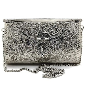 Bolso de Mano Rectangular de Metal Grabado Vintage God Grace Craft, Bolso de Lujo Plateado para Mujer con Cadena, Bolso de Fiesta Hecho a Mano - Product Image 1