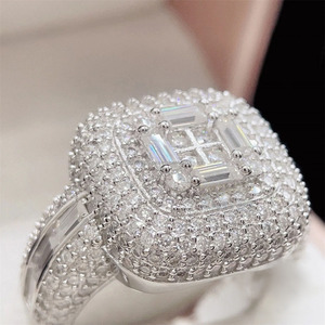 <b>Iced</b> Out Hip Hop Engagement Moissanite Baguette Cut Cluster <b>Ring</b> Custom Design 925 Sterling Silver Rhodium Plated Wedding <b>Ring</b> - Product Image 4