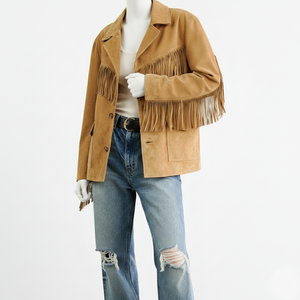 Women's Stylish Western Cowgirl Leather <b>Jacket</b> Oem Women's Custom Leather <b>Jacket</b> Ladies <b>Star</b> Fringe Fashion Wear - Product Image 6