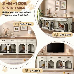 70.8\" Large Dog <b>Crate</b> Furniture with Removable Divider Door & 4 <b>Storage</b> Drawers Indoor Kennel End Table for 2 Dogs - Product Image 5