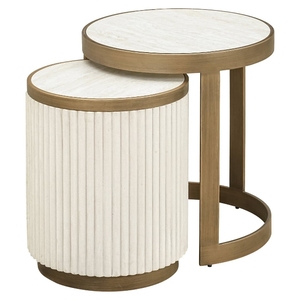 Tables basses gigognes modernes de style mid-century avec plateau en marbre et structure en bois, meubles contemporains faits à la main pour salon - Product Image 1