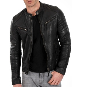 High Quality Coated Black Leather Varsity Jacket for <b>Men</b> Stand Collar Custom Logo Thick Warm Breathable Plus Size Zipper Closure - Product Image 2