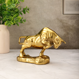 Statue de taureau de Wall Street en aluminium moulé, finition laiton doré poli, figurine décorative de table, sculpture Feng Shui - Product Image 2