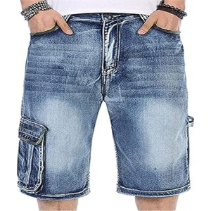 High Quality Canvas Denim Shorts Fashion High Waist Blue <b>Jeans</b> Casual Pants Elastic Waist <b>Drawstring</b> <b>Men</b> 180g Digital Printed - Product Image 5