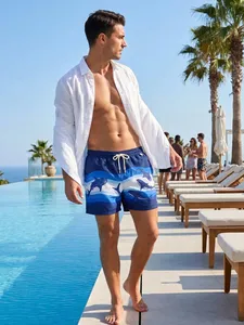 Short de plage pour hommes avec imprimé requin baleine bleue, taille à cordon de serrage et poches latérales, maillot de bain à séchage rapide - Product Image 5
