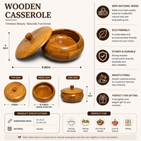 Casserole en bois artisanal avec couvercle, bol de service en bois d'acacia, bol de rangement en bois avec couvercle pour la cuisine et la salle à manger