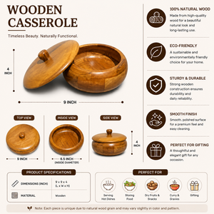 Cazuela de Madera Artesanal con Tapa, Tazón de Servir de Madera de Acacia, Tazón de Almacenamiento de Madera con Cubierta para Cocina y Comedor - Product Image 5