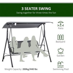 3 Seat Gray Patio Swing Chair - Product Image 5