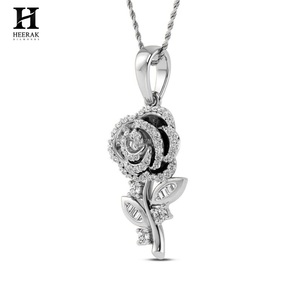 Elegant Rose Flower <b>Pendant</b>, Pavé and Baguette Diamond Floral Jewelry, <b>Solid</b> <b>Gold</b> Fine Jewelry by Heerak Diamonds - Product Image 4