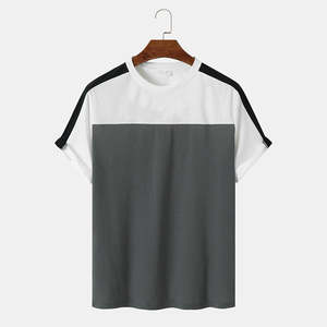 T-shirt décontracté à manches courtes en coton 100% tricoté blanc et gris pour homme - Product Image 1