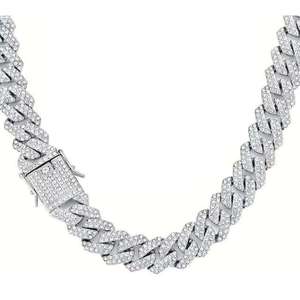 Luxury Wide Cuban Link <b>Chain</b> Moissanite Diamond Hip Hop Necklace White Gold <b>Iced</b> <b>Out</b> Statement Jewelry for Men Women - Product Image 3