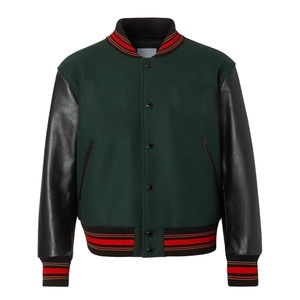 Vintage Style Wool Varsity <b>Jacket</b> with Leather Sleeves Stand Collar Solid Unisex Letterman Bomber Urban Streetwear Trend Coat - Product Image 2