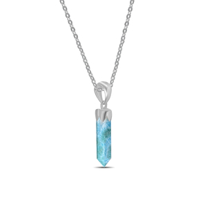 Premium 925 Sterling Silver Plated Fine Pendant & Charm Larimar Gemstone Pencil Cut <b>with</b> Spring <b>Lock</b> Bezel Setting Pack of 6 - Product Image 3