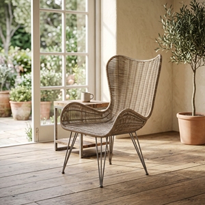 Fauteuils Kd Arthur avec structure en fer thermolaqué, fauteuil d'extérieur en corde tressée, siège de salle à manger haut de gamme pour patio, dossier haut avec coussin d'appoint - Product Image 3