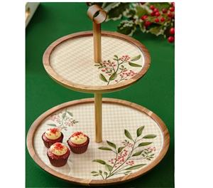 Natural Wood Color & Brown 2 Tier Wooden Round <b>Cake</b> Stand Flower Romantic Handmade Customized Items - Product Image 1