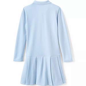 Vestido escolar de punto de algodón para niñas, uniforme escolar, polo de manga larga, 100% algodón, color azul claro. - Product Image 2