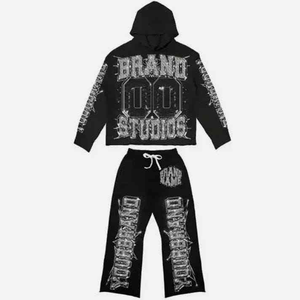 Ensemble de survêtement unisexe décontracté et sportif en polaire respirant pour l'automne, avec logo personnalisé, en polyester/coton, deux pièces, avec sweat à capuche et logo frontal – En promotion - Product Image 3