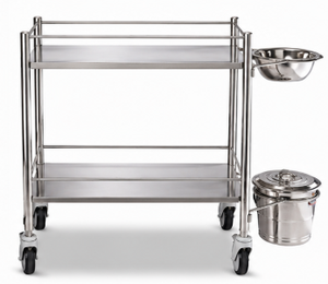 Chariot d'hôpital en acier inoxydable personnalisable et durable avec 2 étagères, bassin et seau, chariot utilitaire portable - Product Image 2