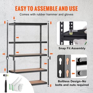 Scaffalatura da Garage a 5 Ripiani Regolabili, Capacità 900 Kg, Unità di Stoccaggio in Metallo, Scaffale Multiuso Nero - 122 cm - Product Image 3