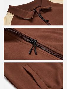 Unisex Brown Color Blocking <b>Tracksuit</b> Full Sleeve Elastic Waist Casual Winter Wear Hooded <b>Waterproof</b> Breathable - Product Image 5