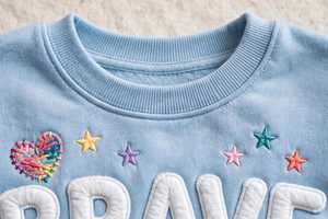 Sudadera de Mujer, Cuello Redondo, Azul Claro, Oversize, 100% Algodón, con Bordado de la Letra Brave Grow - Product Image 3