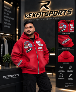 REXFITSPORTS 2026 Sweat à capuche zippé rouge pour homme, motif graphique, streetwear épais, brodé, entièrement zippé, fabrication sur mesure - Product Image 2