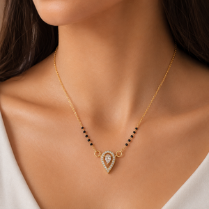 Collar Mangalsutra de Oro Rosa de 14K con Diamante en Forma de Pera y Cuentas Negras, Acabado Pulido, Elegante, Regalo de Boda para Mujer, Joyería Fina - Product Image 1