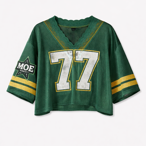 เสื้อครอปอเมริกันฟุตบอลผู้หญิง คอวี แต่งลูกไม้ ทรงโอเวอร์ไซส์ สตรีทแวร์ พิมพ์หมายเลขตามสั่ง รับผลิตแบรนด์ส่วนตัว ขายส่ง - Product Image 1