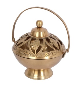 Brass Incense Burner Lid Handle | Cutwork Loban Dhoop Burner | <b>Summer</b> Religious <b>Decorative</b> Home Fragrance Holder | Hand-made - Product Image 1