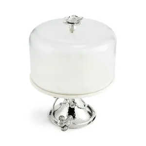 Round Stainless Steel <b>Cake</b> <b>Stand</b> with Marble Top and Flower Design 2-Piece Set Hand Wash Only - Product Image 1