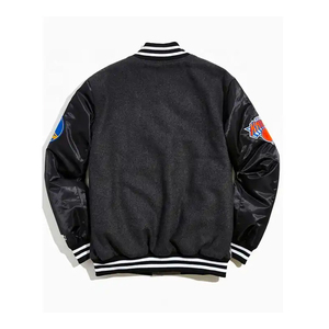 Veste varsity imperméable pour homme, mélange polyester/coton, manches en simili cuir, patchs en chenille, fermeture à un bouton, col rabattu - Product Image 2