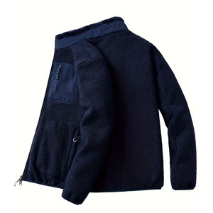Chaqueta Casual de Forro Polar Sherpa para Hombre, Color Azul Marino, Estilo Urbano Unisex, Cierre Frontal con Cremallera, Invierno, Ecológica, Resistente al Viento - Product Image 4