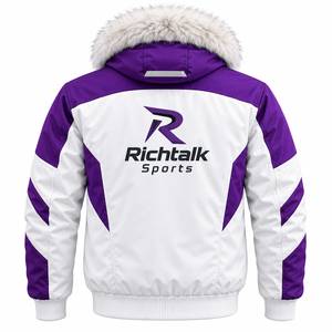 Blouson d'hiver matelassé pour homme, blanc et violet, coupe-vent, imperméable, style sportif, broderie sur le devant - Product Image 2