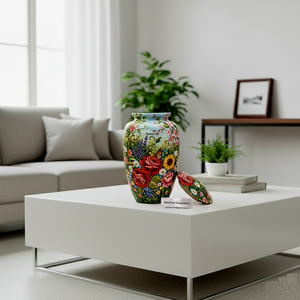 โกศบรรจุอัฐิขนาดใหญ่ลายดอกไม้สำหรับผู้ใหญ่ ทำด้วยโลหะ งานแฮนด์เมด พร้อมฝาปิดแน่นหนาและถุงกำมะหยี่ - Product Image 3