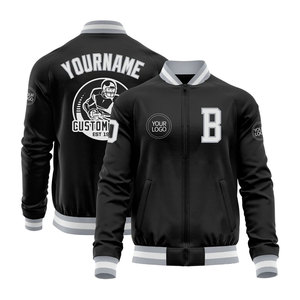 Men's Black 100% Cotton Breathable Varsity Jacket Custom Logo Heat Transfer Printing Casual Style <b>Covered</b> <b>Button</b> Closure Regular - Product Image 1